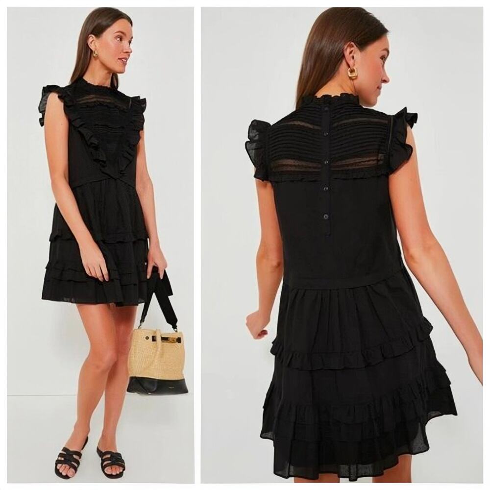 Tuckernuck Pomander Place Cecilia Black Ruffle Mini Dress Size L Cotton Tiered